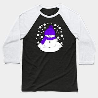 Cheeky Christmas Snowman with Purple Hat and Scarf Baseball T-Shirt